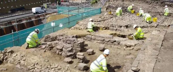 Archaeologists excavating a hypocaust