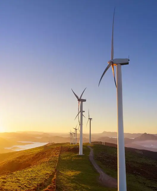 Wind turbines at sunset